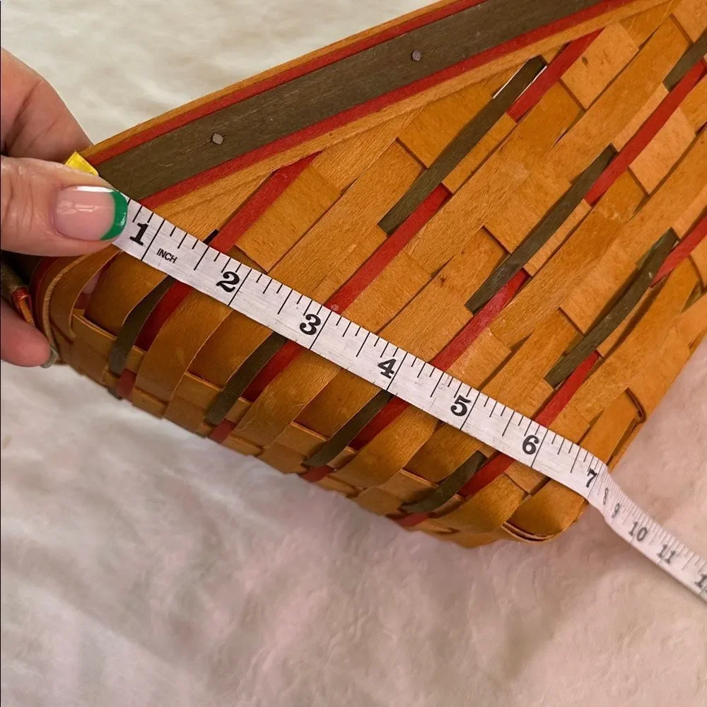 Longaberger Wooden Vegetable Basket Sleigh Shaped with Plastic and Fabric Liners